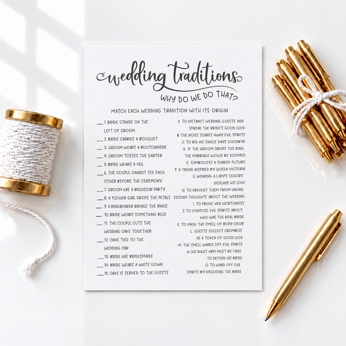 Wedding Traditions Bridal Shower Game