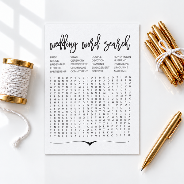 Wedding Word Search Bridal Shower Game