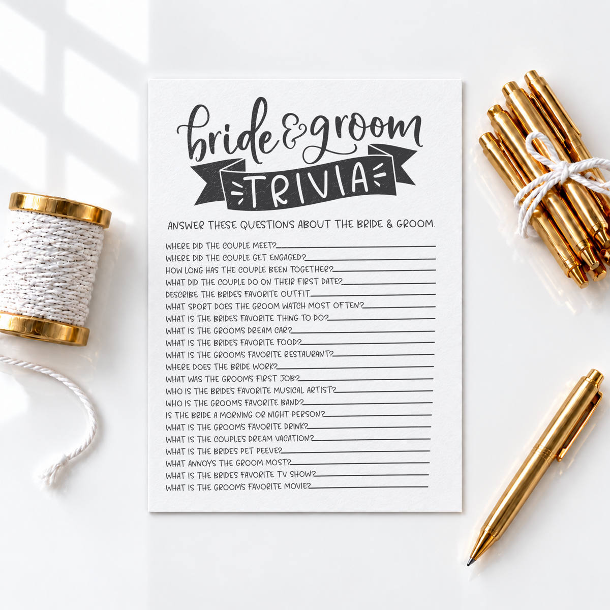 Bride Groom Trivia Bridal Shower Game