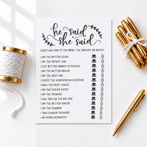 He Said She Said Bridal Shower Game