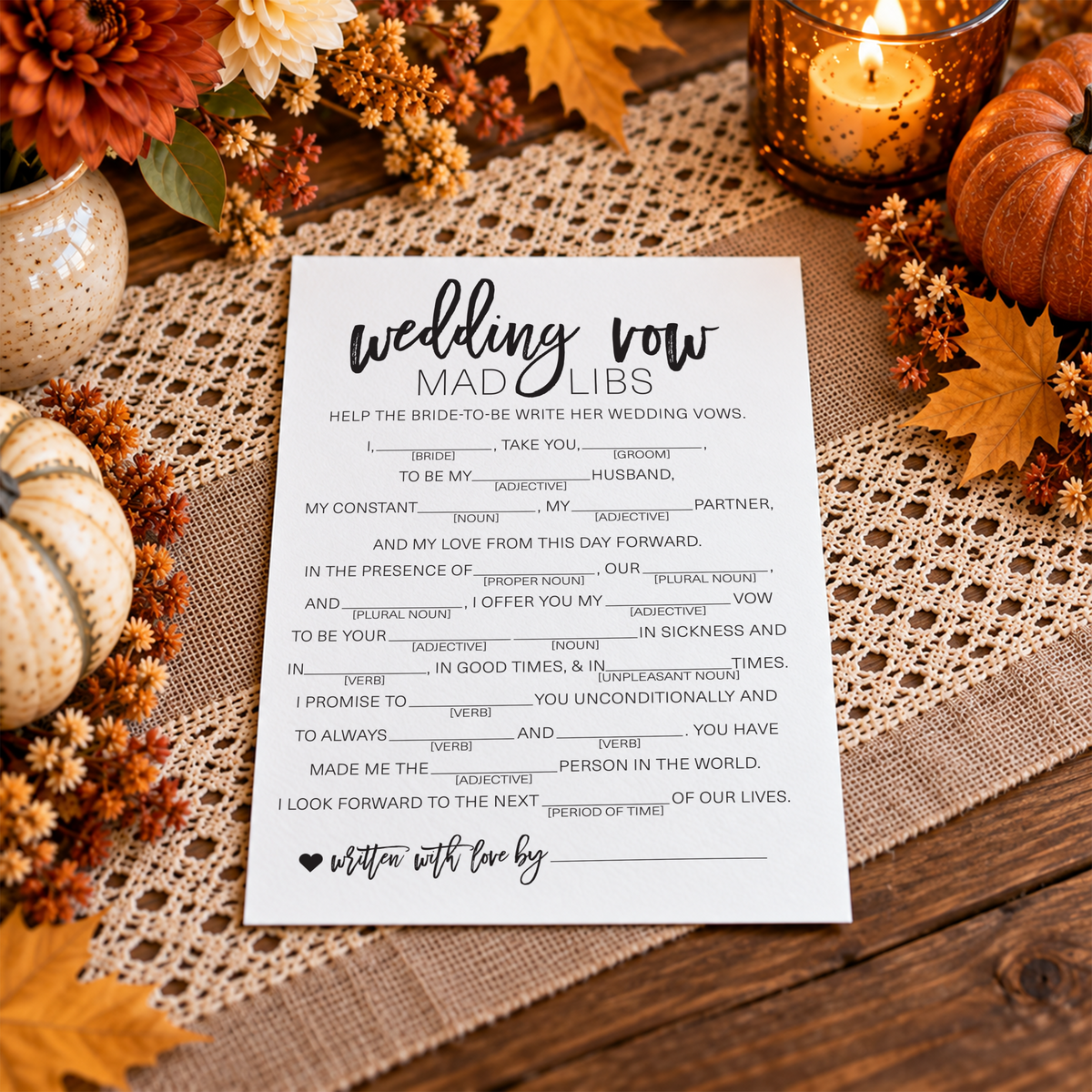Wedding Vow Mad Libs Bridal Shower Game