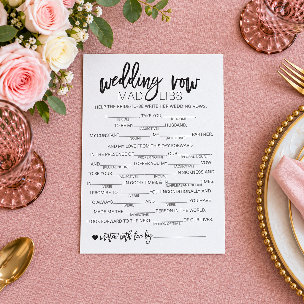 Wedding Vow Mad Libs Bridal Shower Game