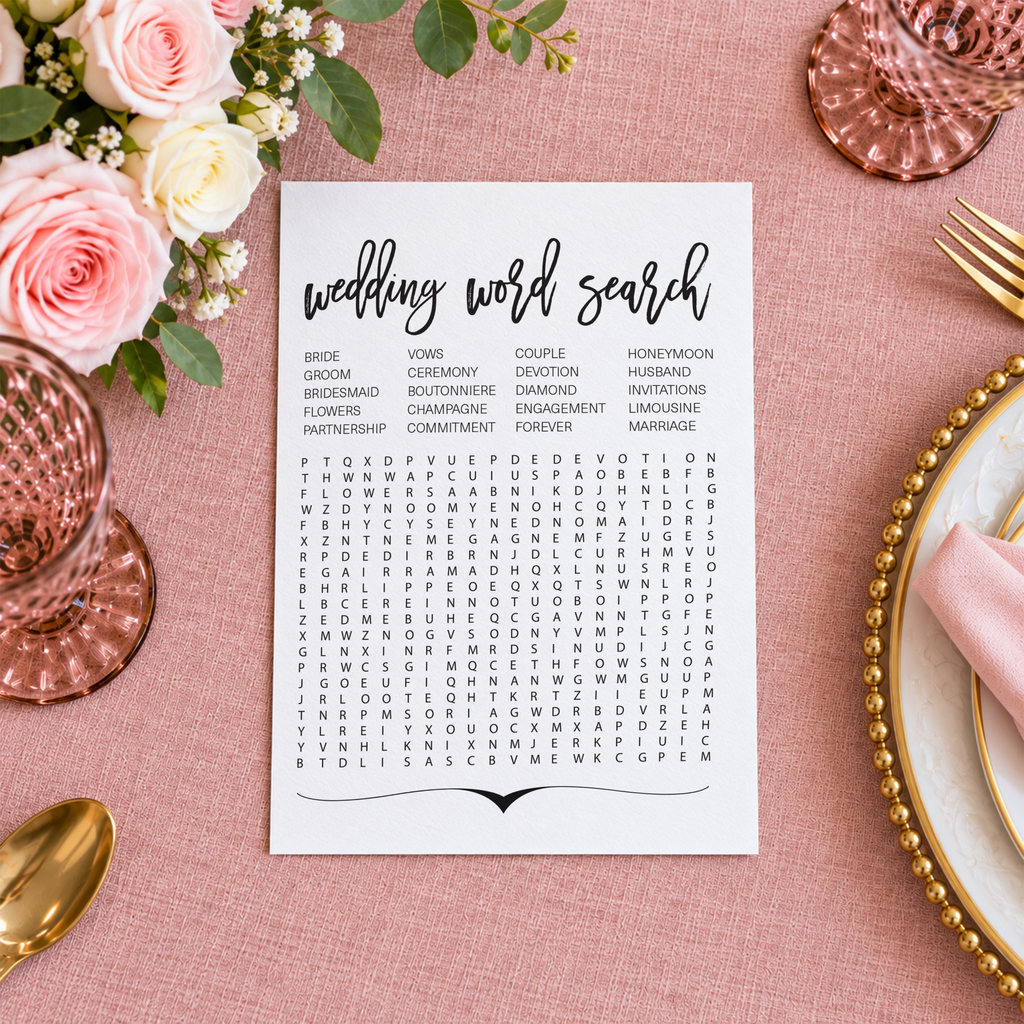 Wedding Word Search Bridal Shower Game