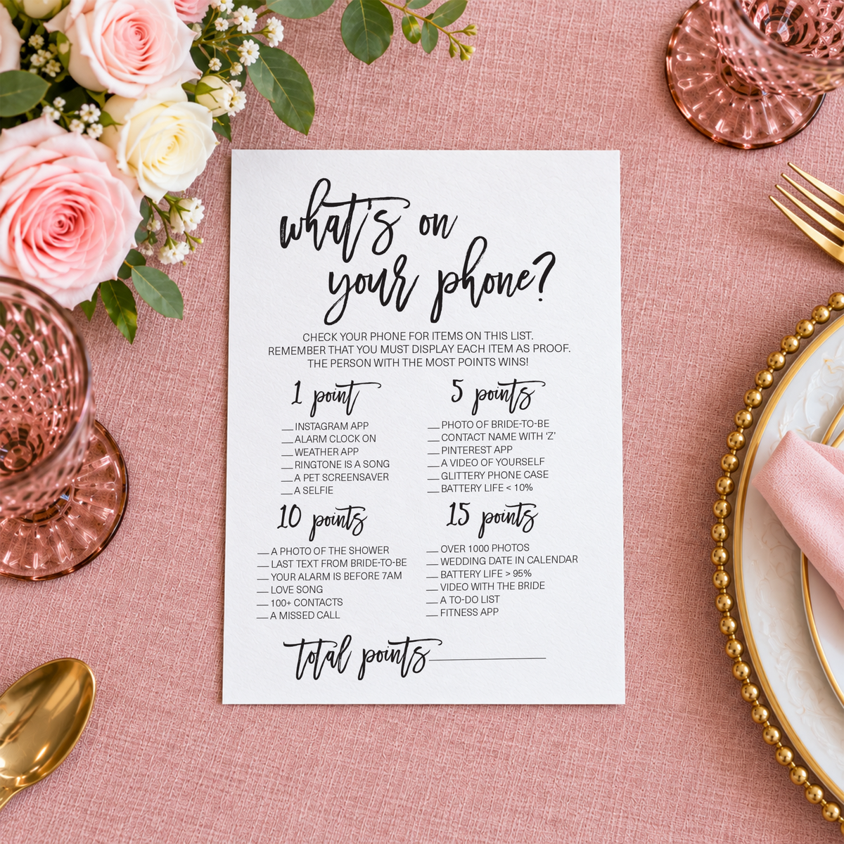 What's On Your Phone Bridal Shower Game