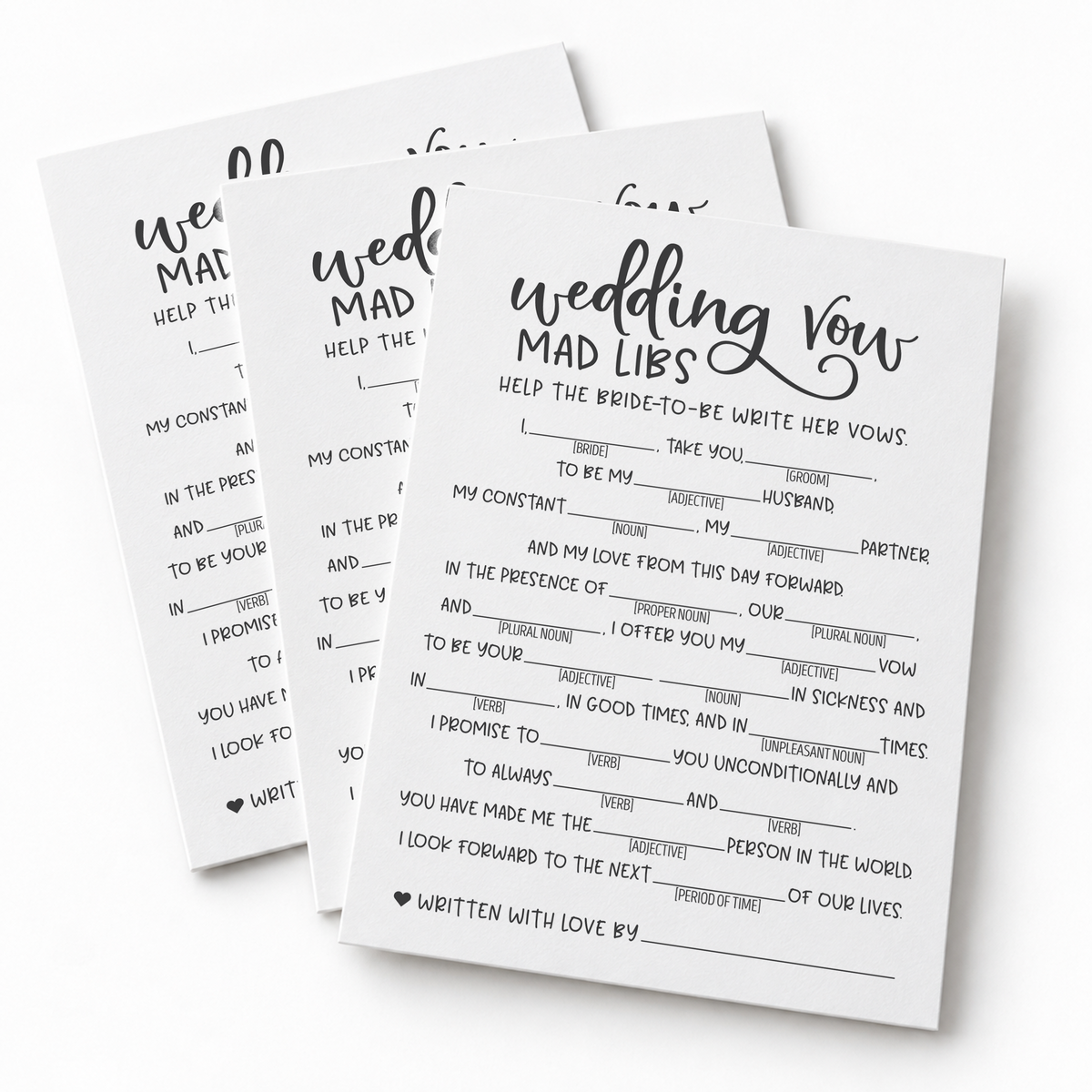 Wedding Vow Mad Libs Bridal Shower Game