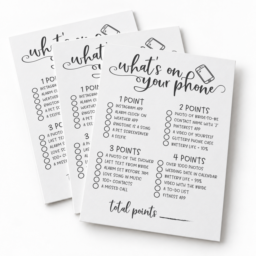 What's On Your Phone Bridal Shower Game