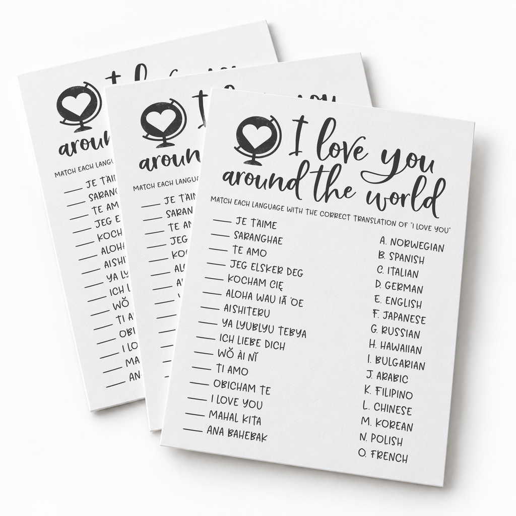 I Love You Around The World Bridal Shower Game