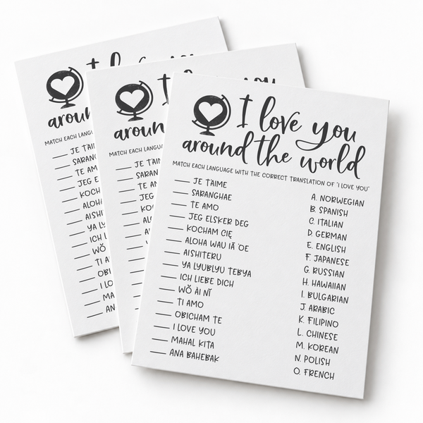 I Love You Around The World Bridal Shower Game