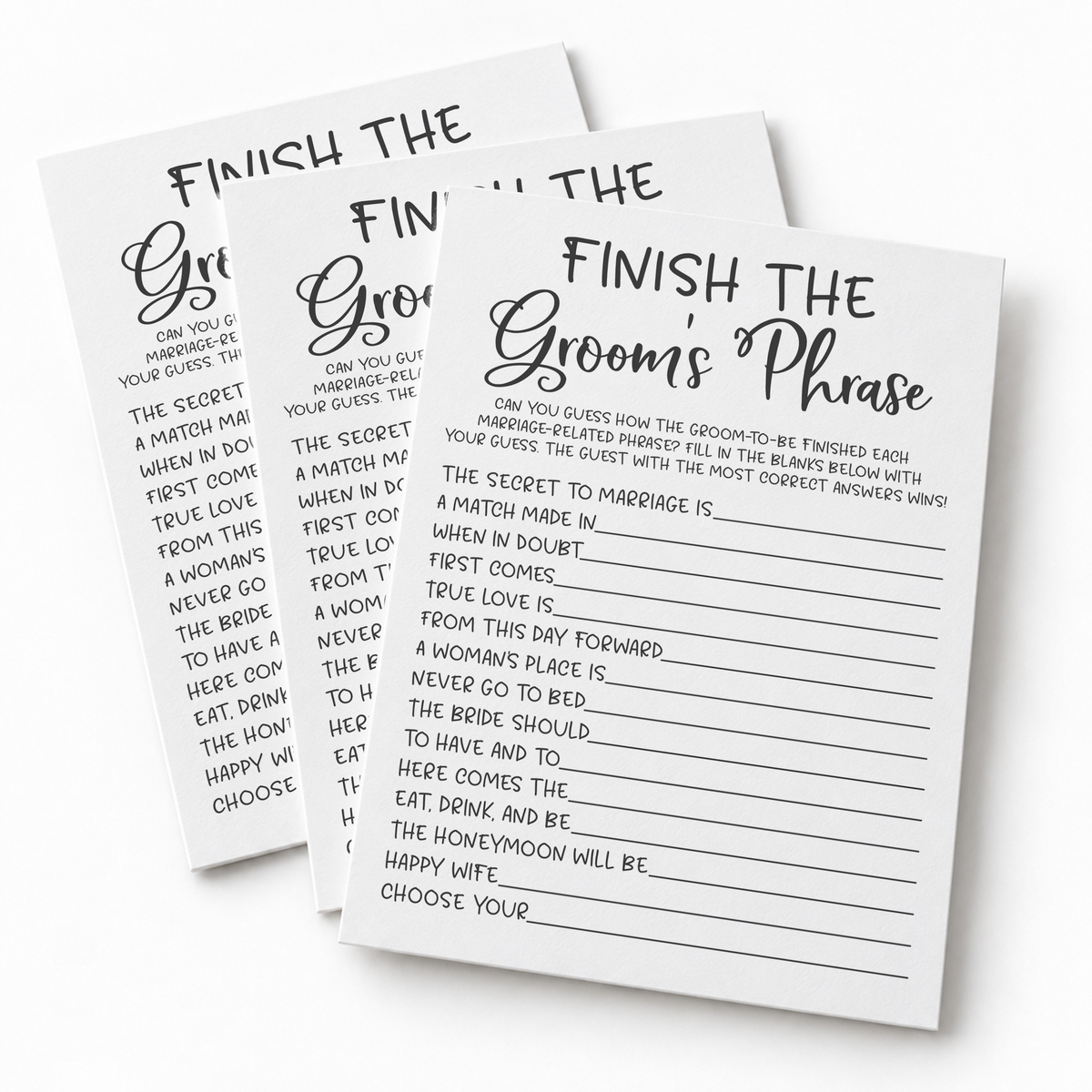 Finish the Groom's Phrase Bridal Shower Game