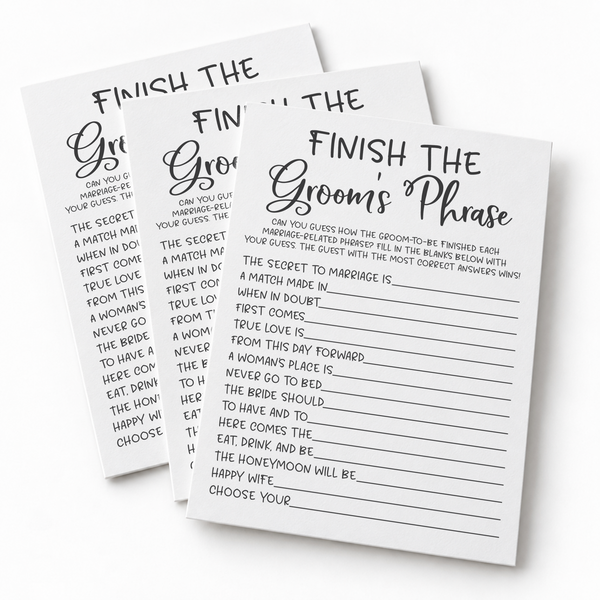 Finish the Groom's Phrase Bridal Shower Game