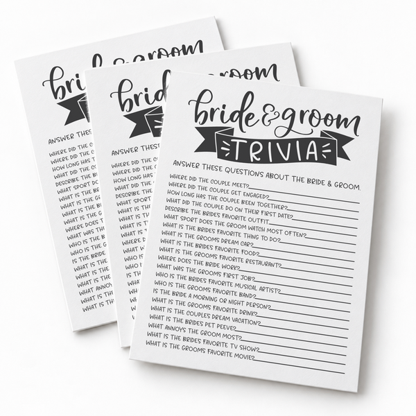 Bride Groom Trivia Bridal Shower Game