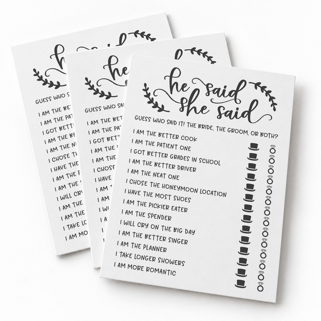 He Said She Said Bridal Shower Game