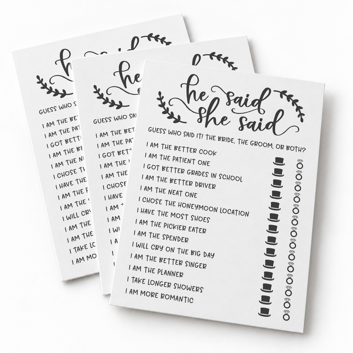 He Said She Said Bridal Shower Game