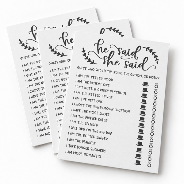 He Said She Said Bridal Shower Game