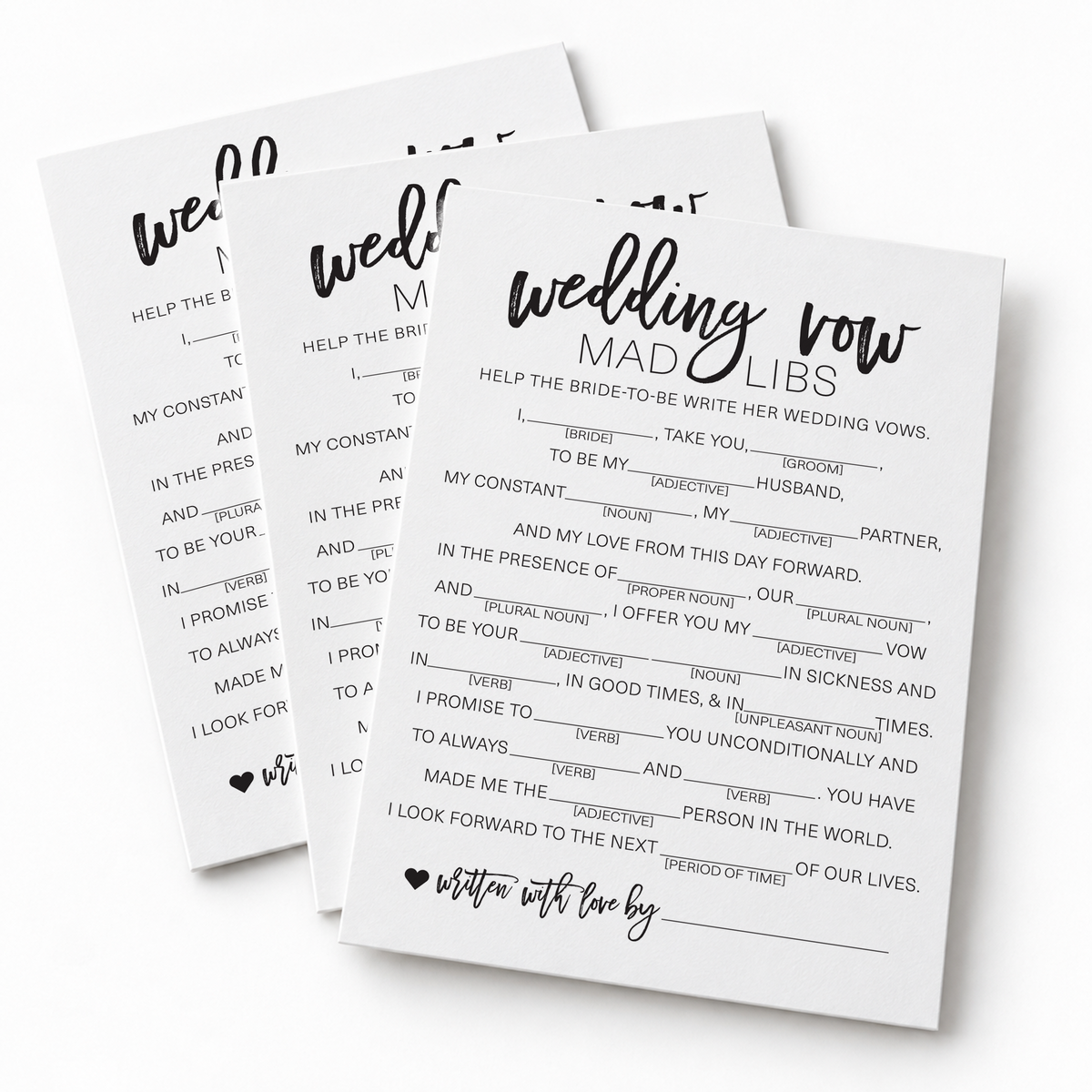 Wedding Vow Mad Libs Bridal Shower Game