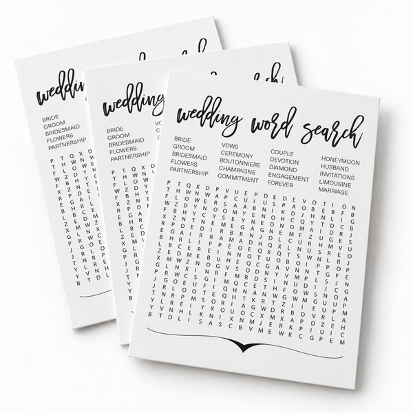 Wedding Word Search Bridal Shower Game