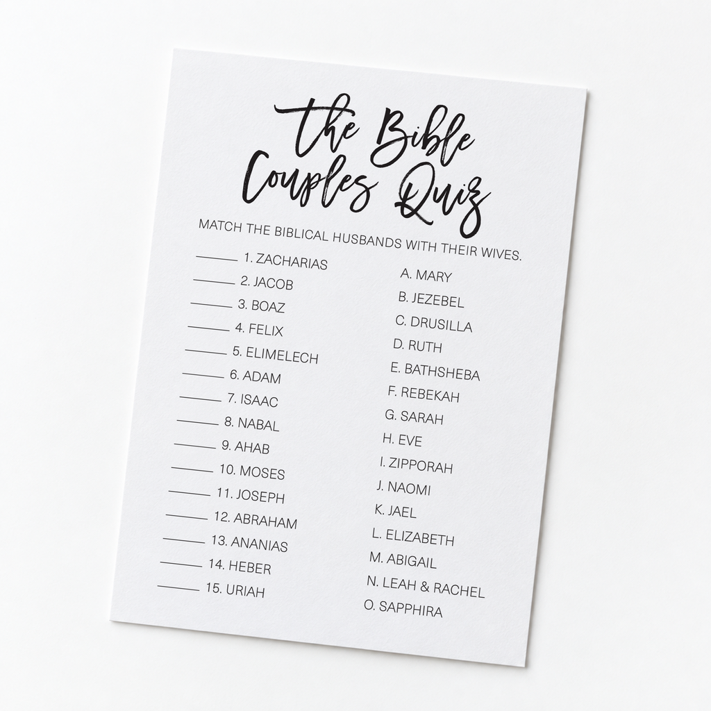The Bible Couples Quiz Bridal Shower Game