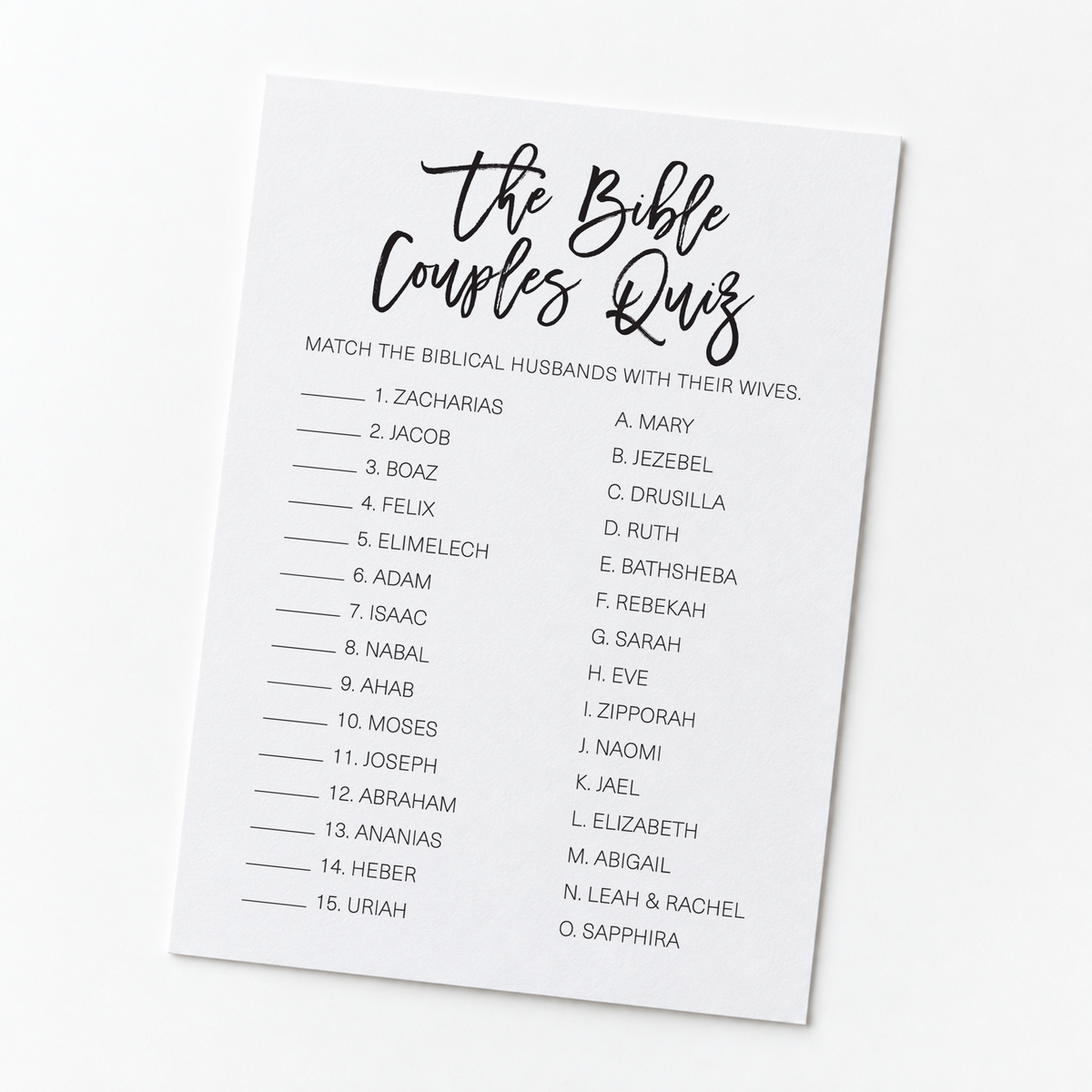 The Bible Couples Quiz Bridal Shower Game