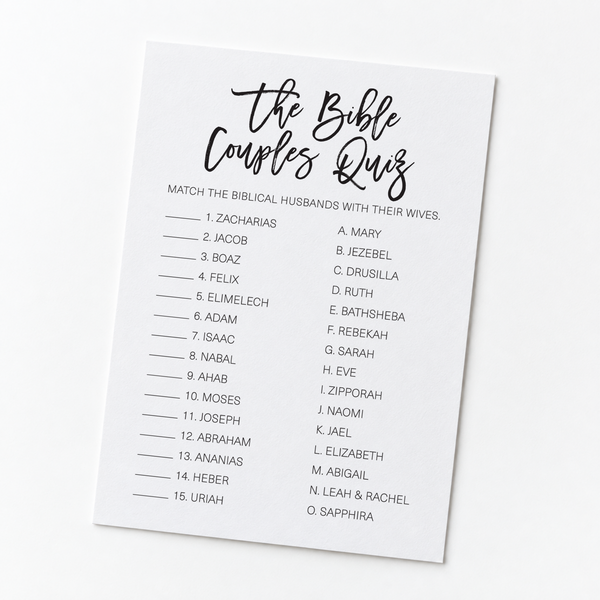 The Bible Couples Quiz Bridal Shower Game