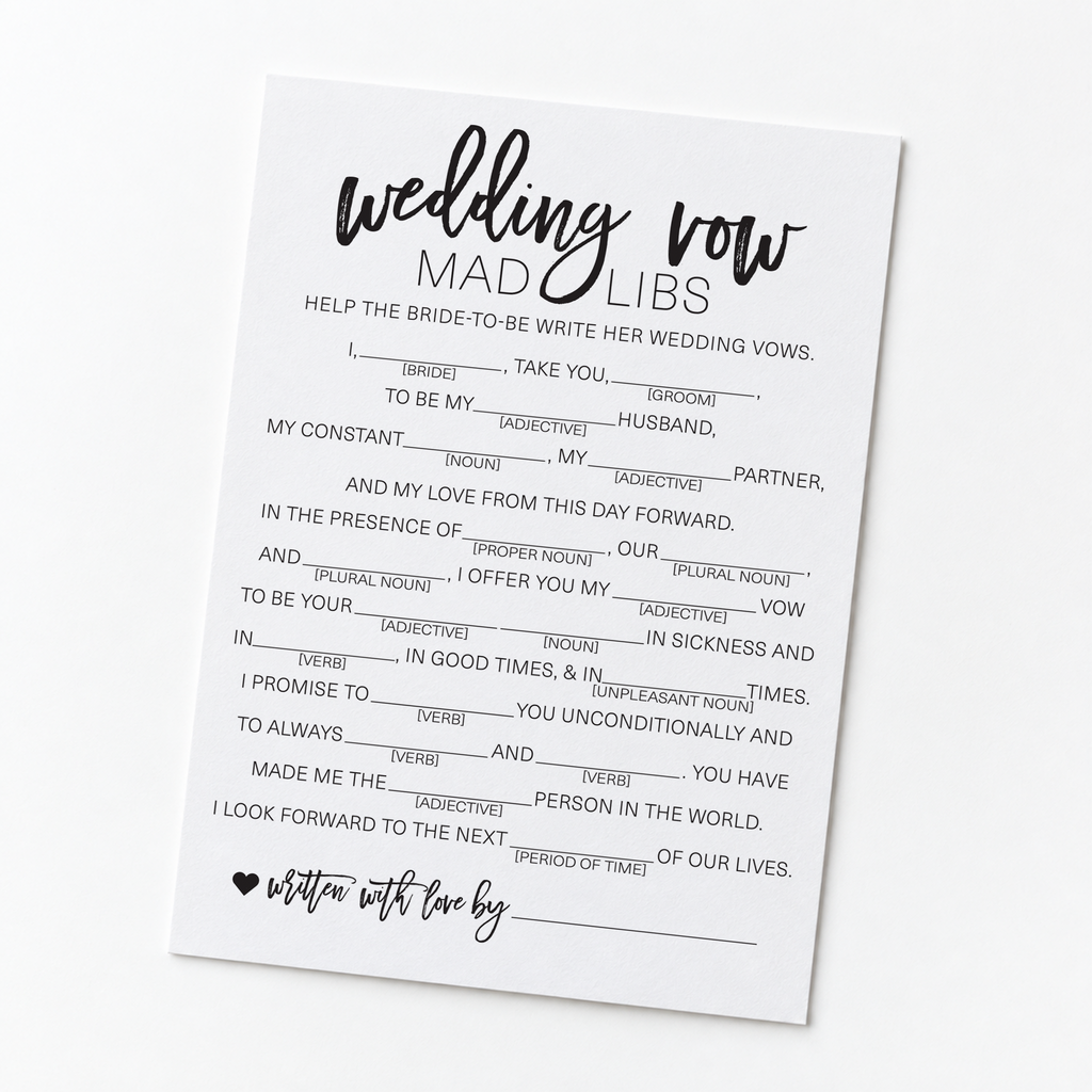 Wedding Vow Mad Libs Bridal Shower Game