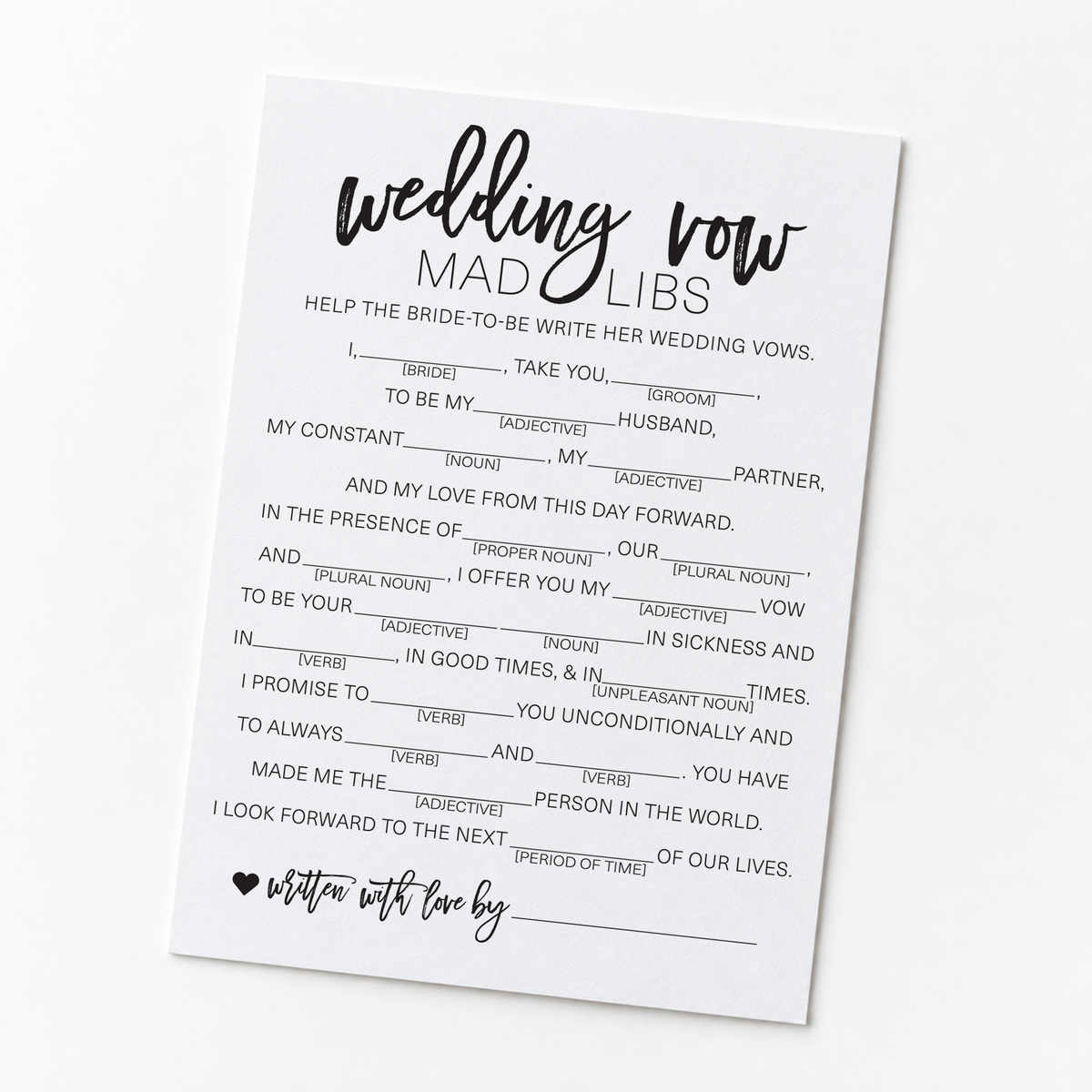 Wedding Vow Mad Libs Bridal Shower Game