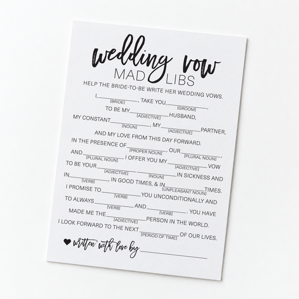 Wedding Vow Mad Libs Bridal Shower Game