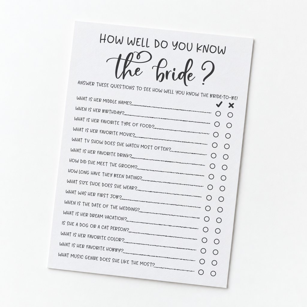 How Well Do You Know the Bride Bridal Shower Game