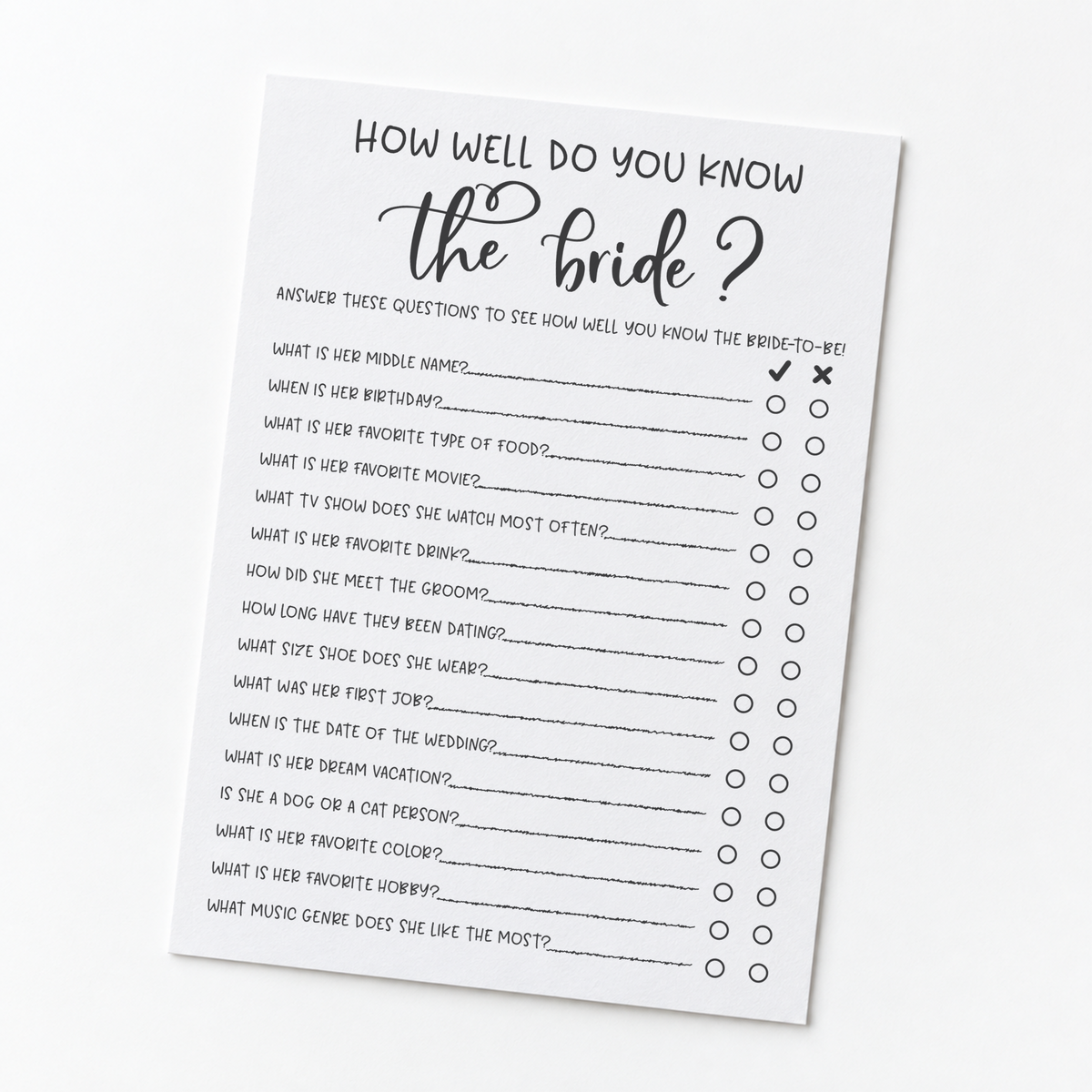 How Well Do You Know the Bride Bridal Shower Game