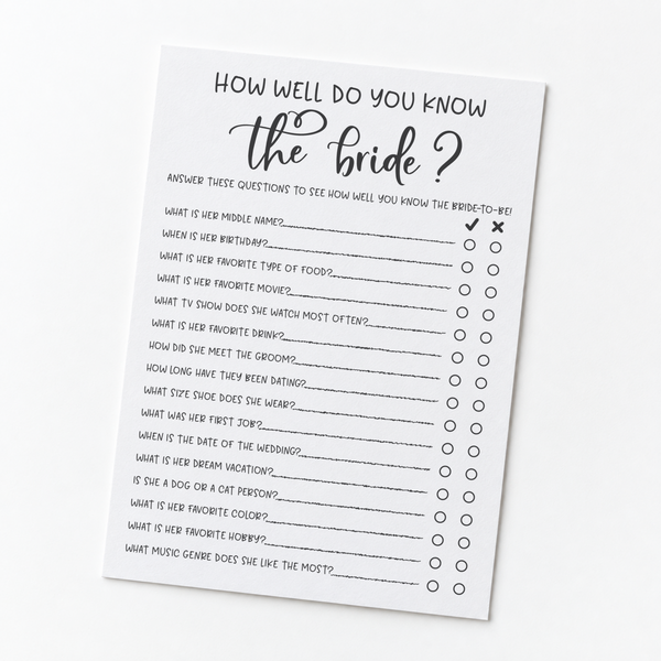 How Well Do You Know the Bride Bridal Shower Game