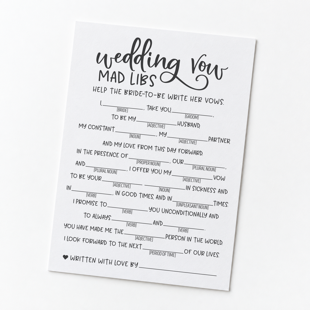 Wedding Vow Mad Libs Bridal Shower Game