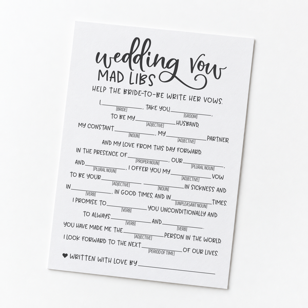 Wedding Vow Mad Libs Bridal Shower Game
