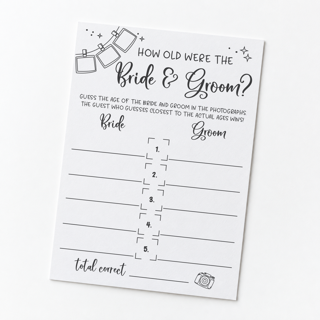 How Old Were The Bride And Groom Bridal Shower Game