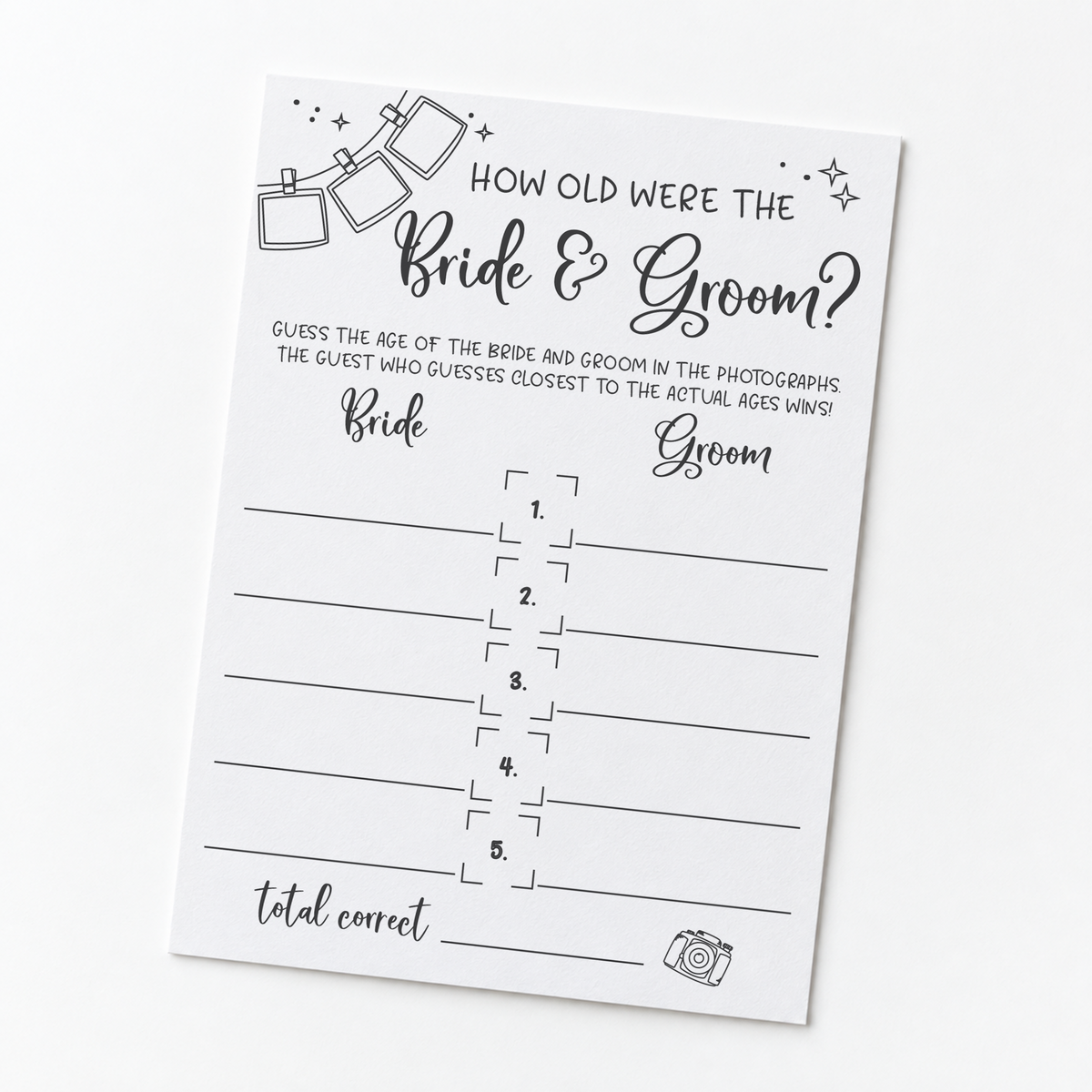 How Old Were The Bride And Groom Bridal Shower Game