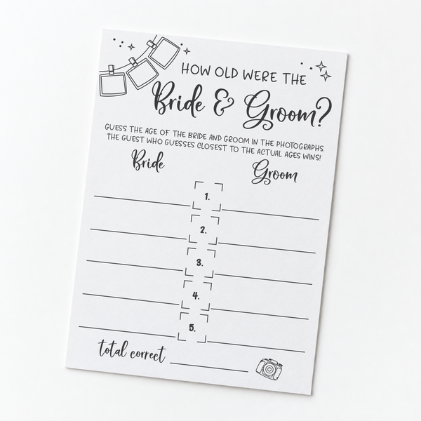 How Old Were The Bride And Groom Bridal Shower Game