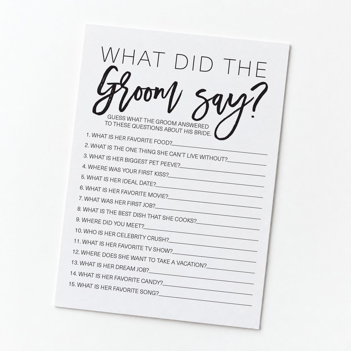 What Did The Groom Say Bridal Shower Game
