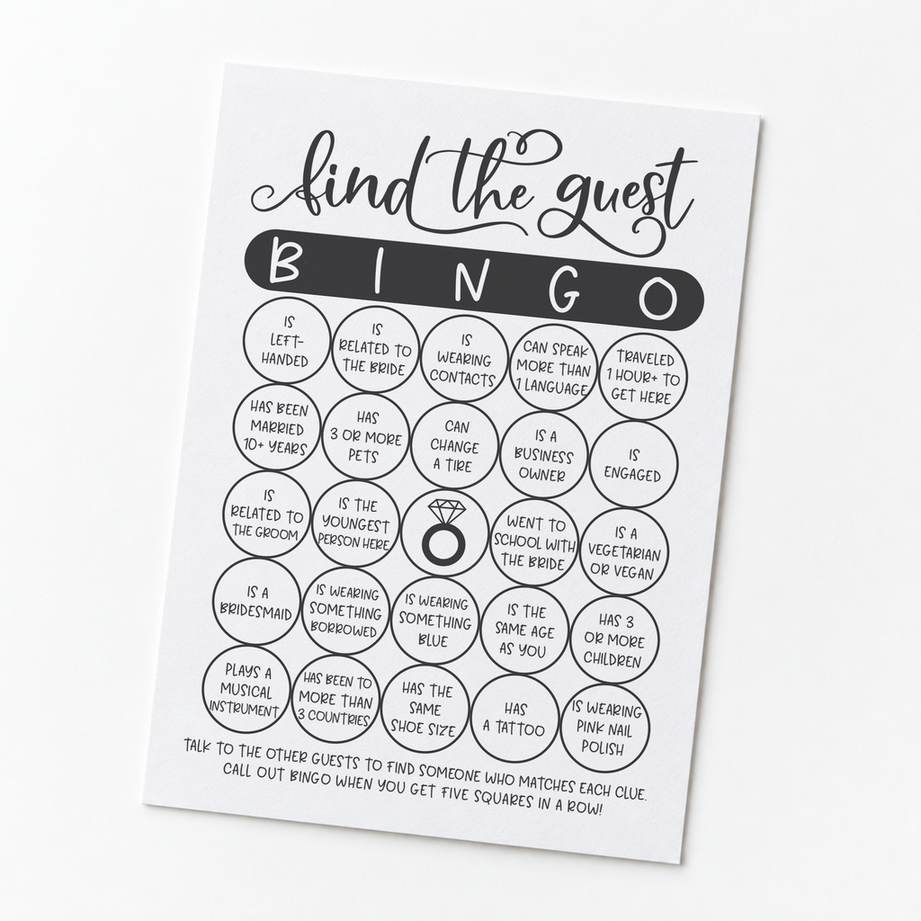 Find The Guest Bingo Bridal Shower Game