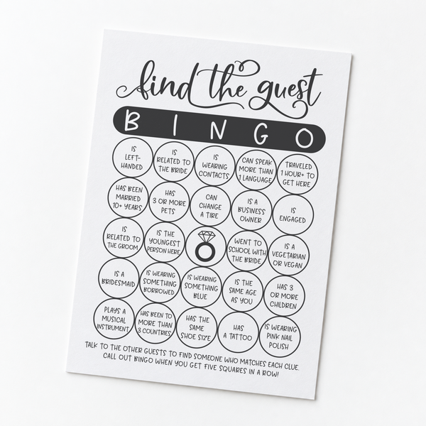 Find The Guest Bingo Bridal Shower Game
