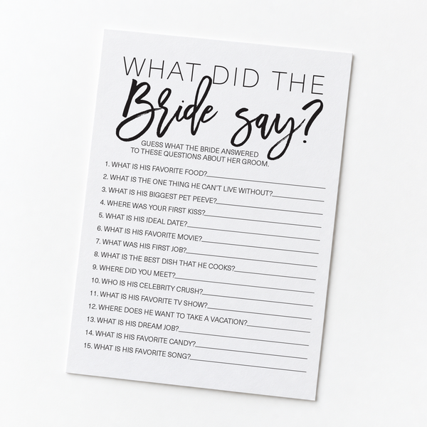 What Did The Bride Say Bridal Shower Game