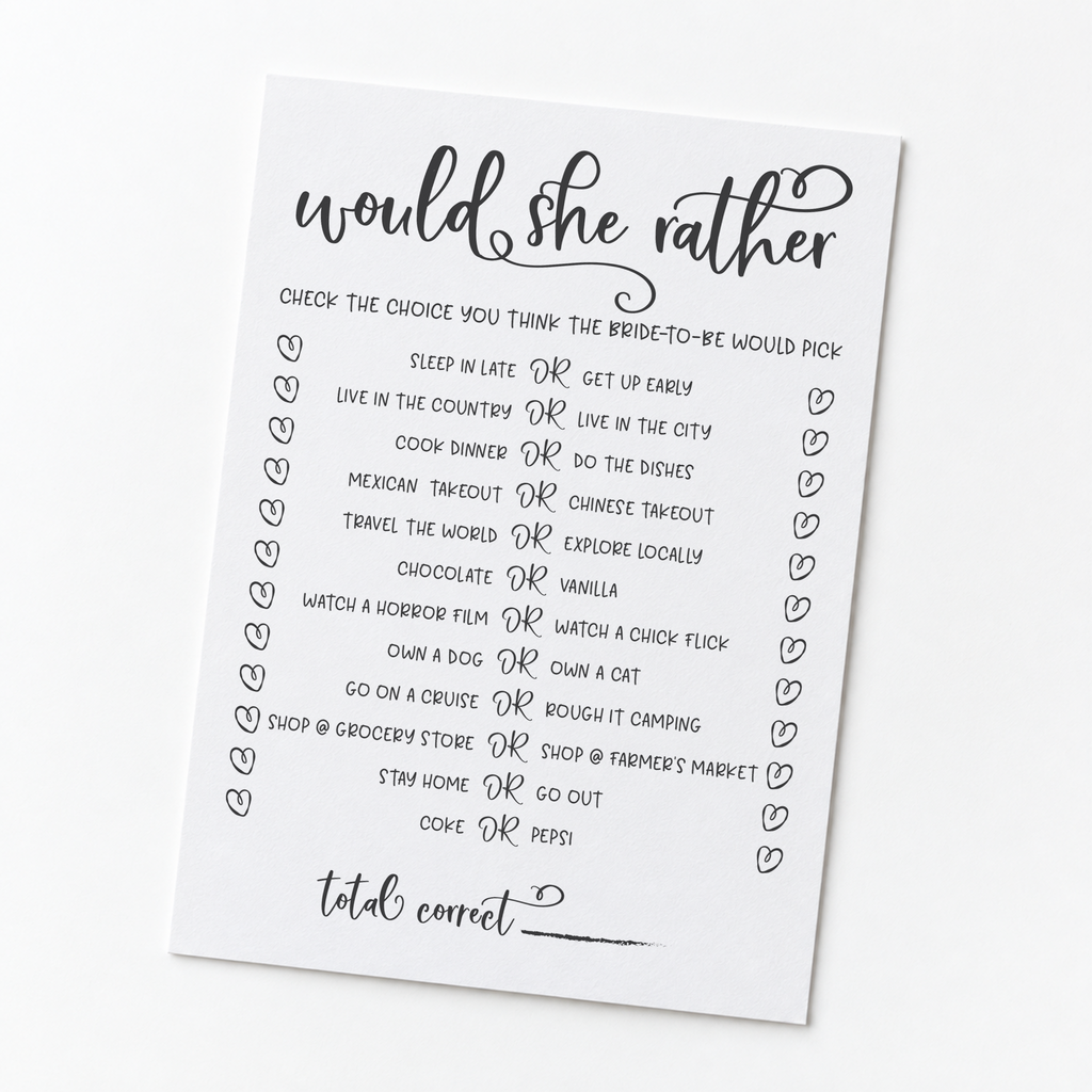 Would She Rather Bridal Shower Game