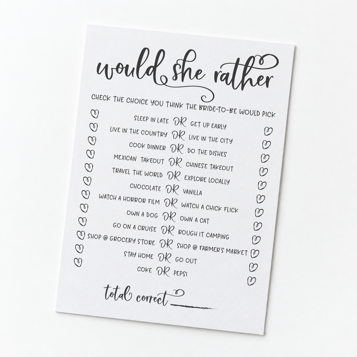 Would She Rather Bridal Shower Game