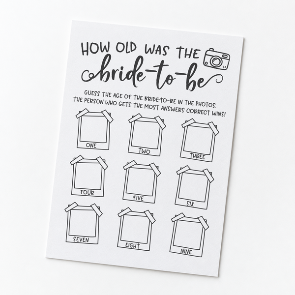 How Old was the Bride-to-be Bridal Shower Game