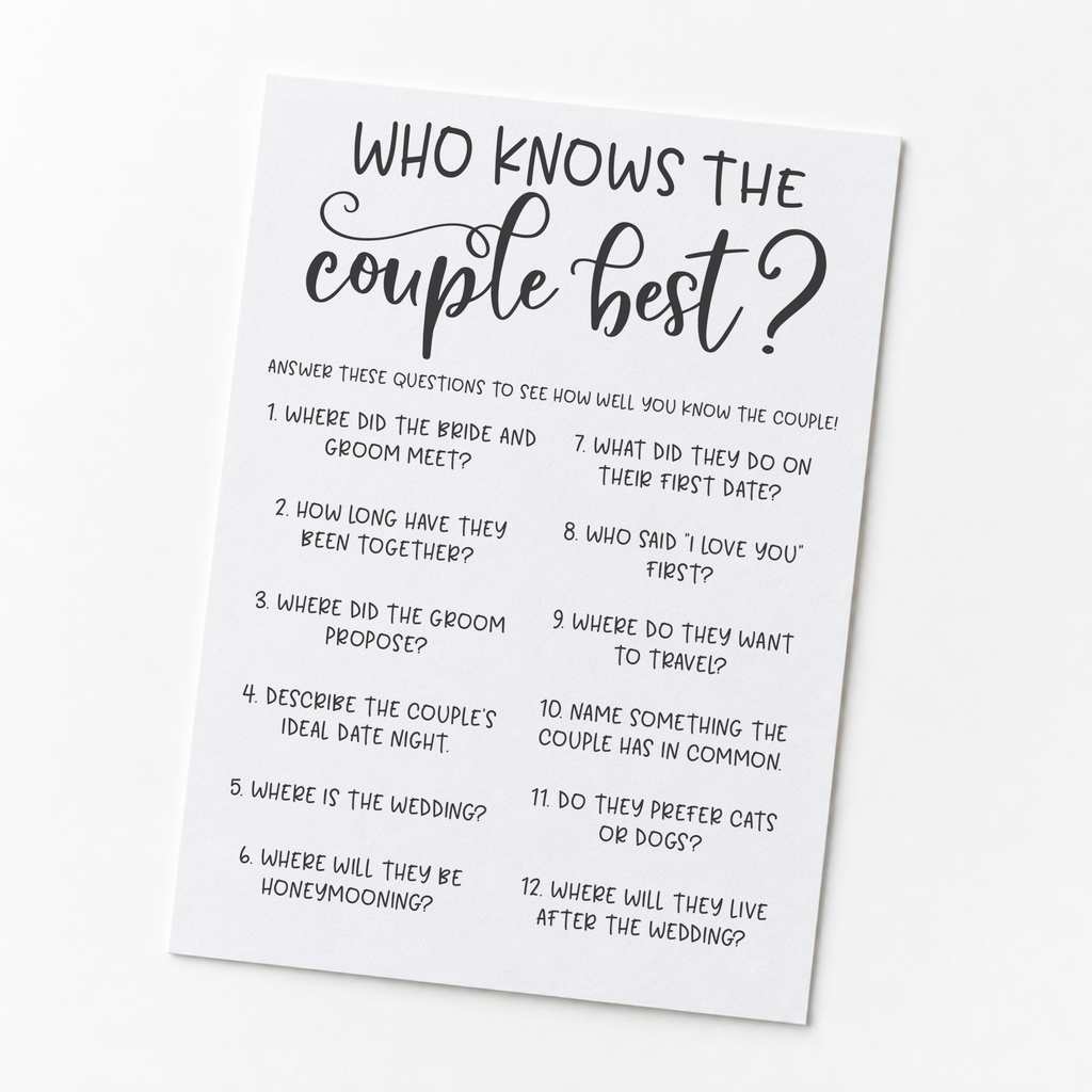 Who Knows The Couple Best Bridal Shower Game