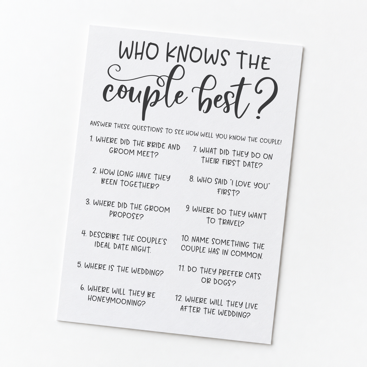 Who Knows The Couple Best Bridal Shower Game