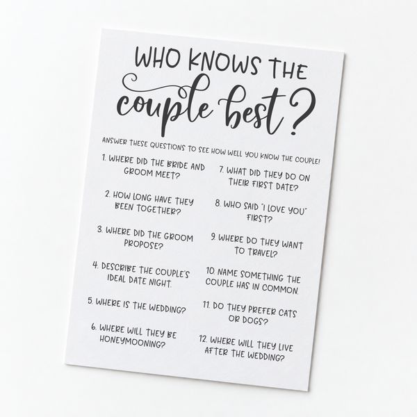Who Knows The Couple Best Bridal Shower Game