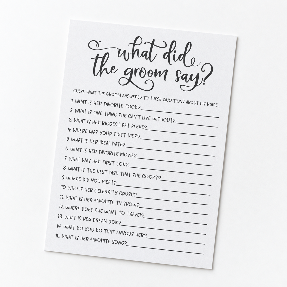 What Did The Groom Say Bridal Shower Game