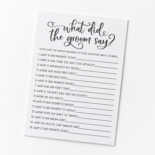 What Did The Groom Say Bridal Shower Game