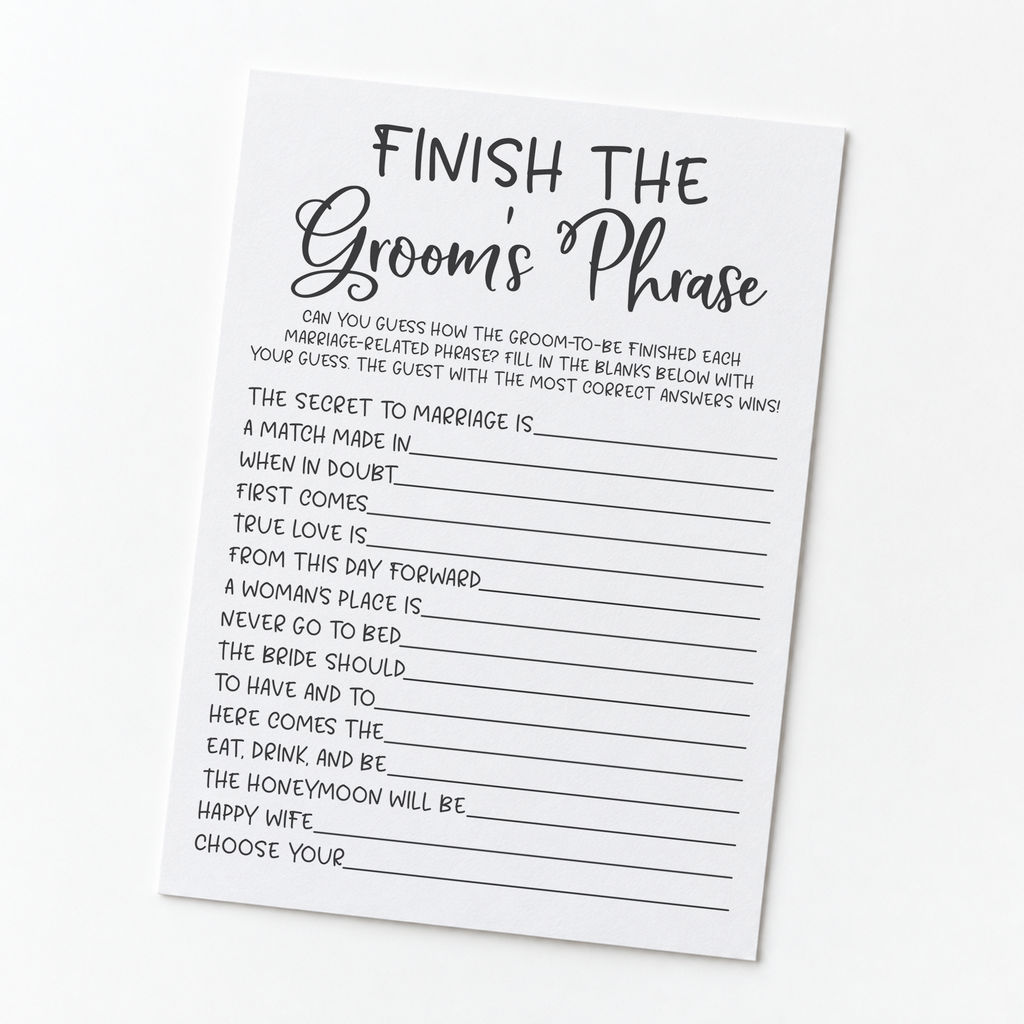 Finish the Groom's Phrase Bridal Shower Game