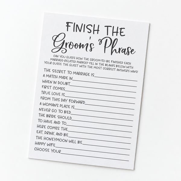 Finish the Groom's Phrase Bridal Shower Game