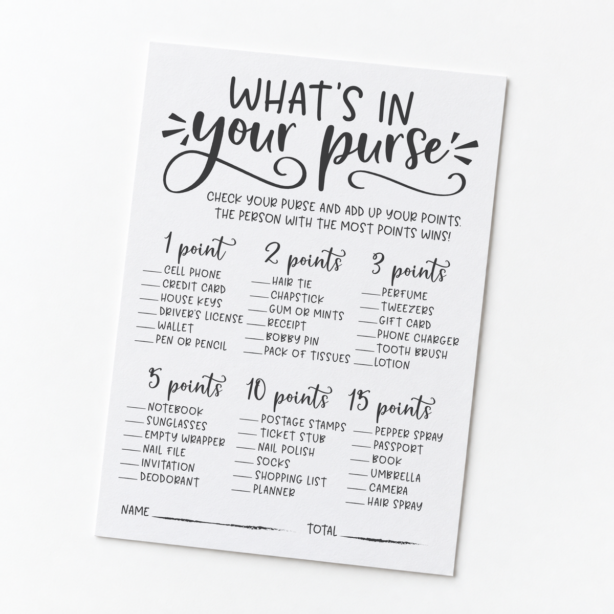 What's In Your Purse Bridal Shower Game