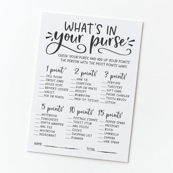 What's In Your Purse Bridal Shower Game
